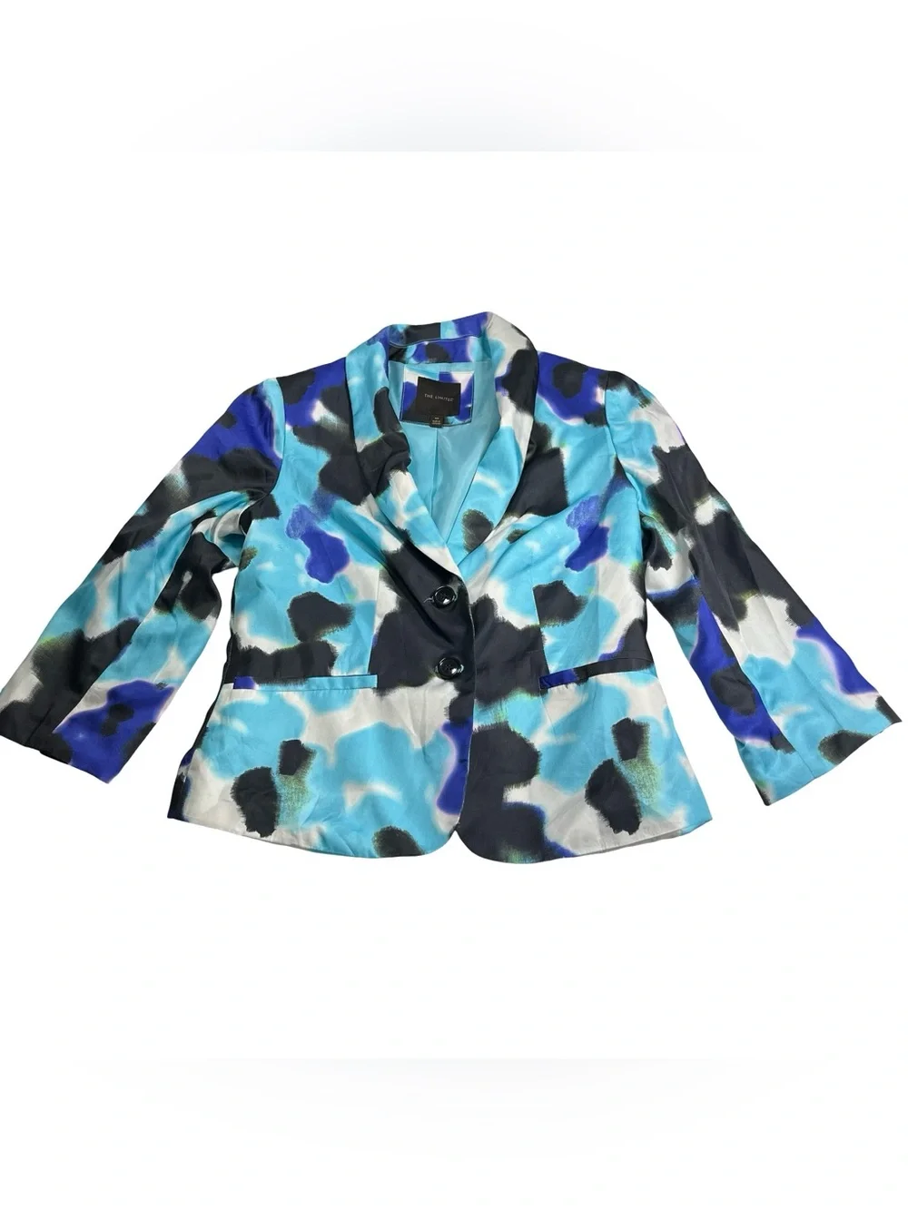 The Limited Blazer Women Blue Black Abstract Watercolor Spray Paint Jacket Sz XS